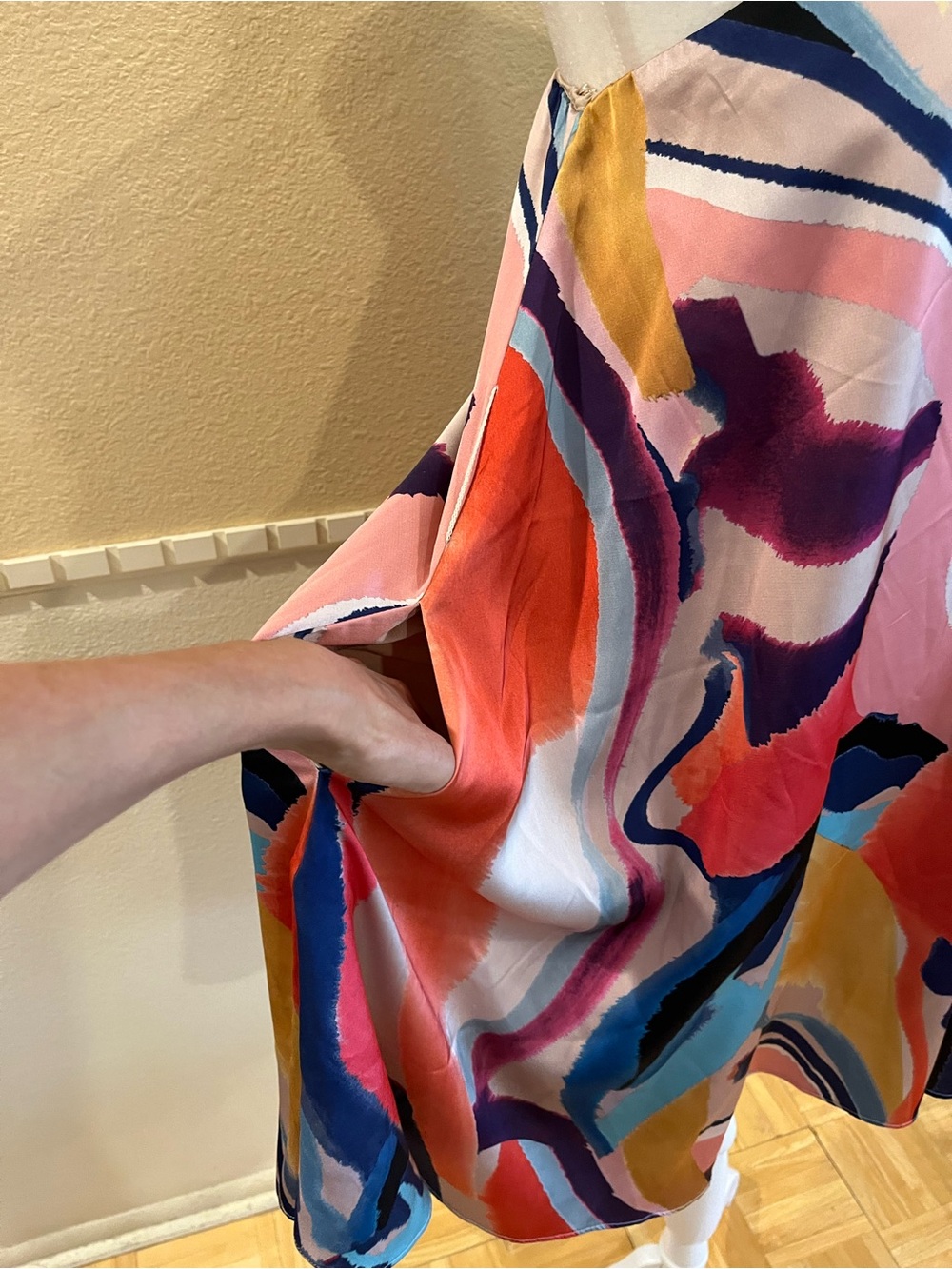 Anthropologie BHLDN one-shoulder satin mini dress. Bell sleeve. 2 pockets. M - Picture 8 of 11